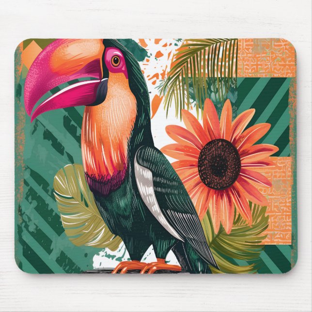 Tapis De Souris Toucan de couleur dans la jungle (Devant)
