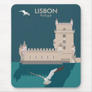 Tapis De Souris Tour de Belem de Lisbonne dans le style poster vin