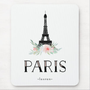Tapis De Souris Tour Eiffel à la mode et rougissent les fleurs
