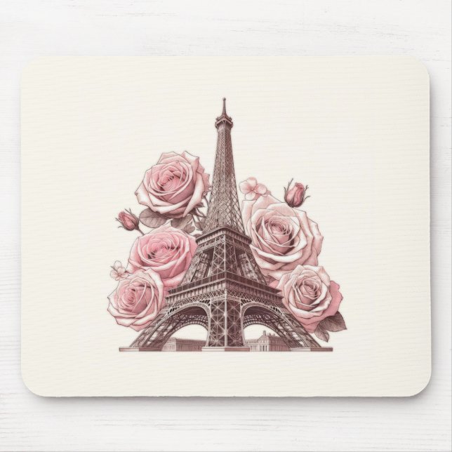 Tapis De Souris Tour Eiffel de Paris & Roses roses (Devant)