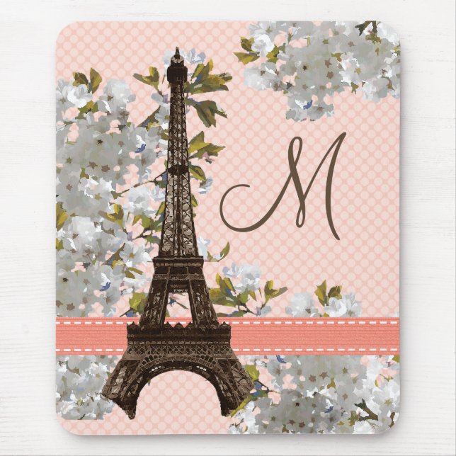 Tapis De Souris Tour Eiffel décoré d'un monogramme Mousepad (Devant)