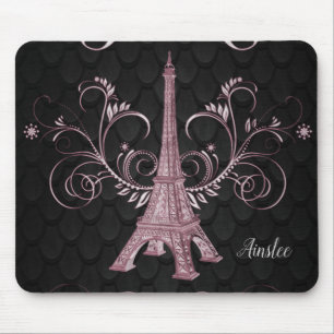 Tapis De Souris Tour Eiffel Flore Rose Flexibles Souris Pad