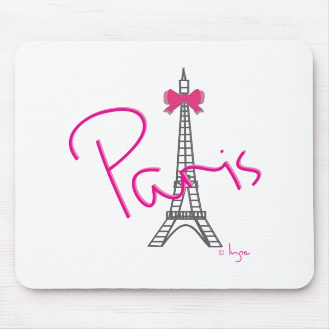 Tapis De Souris Tour Eiffel Paris avec arc rose (Devant)