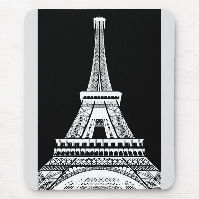 Tapis De Souris Tour Eiffel Paris France Black & White Pop Art (Devant)