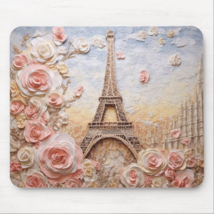 Tapis De Souris Tour Eiffel Paris France Floral rose français