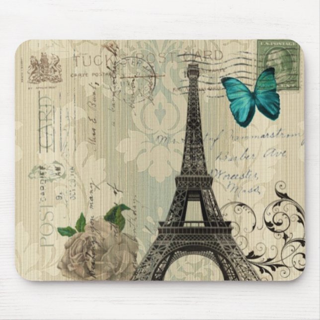 Tapis De Souris Tour Eiffel rose de Paris de papillon beige de (Devant)