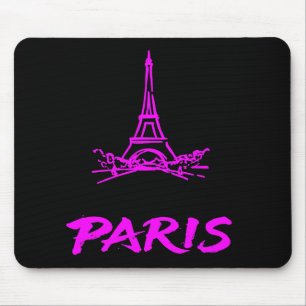 Tapis De Souris Tour Eiffel Rose Néon Paris Croquis Moderne