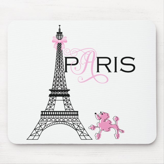 Tapis De Souris Tour Eiffel Ruban Rose Paris France Caniche Chic (Devant)