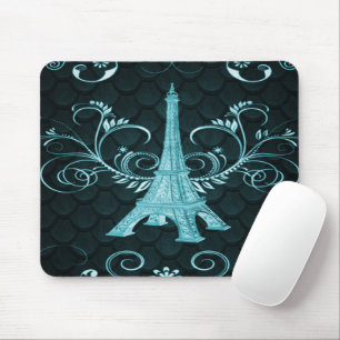 Tapis De Souris Tour Eiffel Turquoise Floral