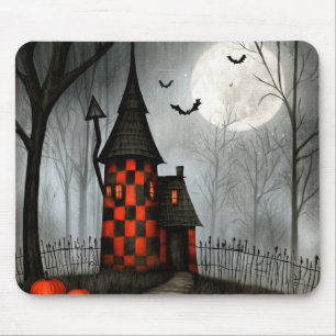 Tapis De Souris Tour gothique Halloween à damier