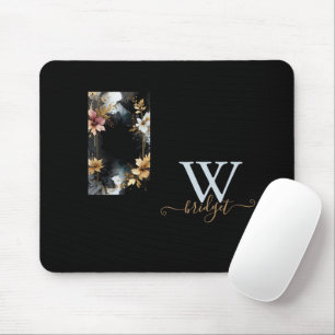 Tapis De Souris tourbillon de marbre floral de luxe noir & or