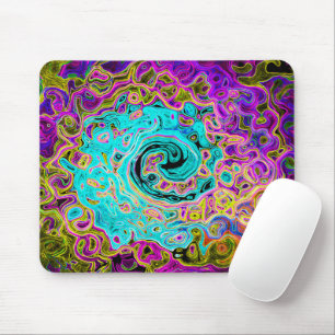 Tapis De Souris Tourbillon Liquide Rétro Abstrait Groovy Bleu Aqua