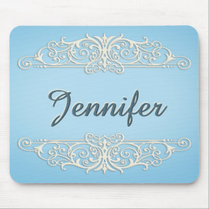 Tapis De Souris Tourbillons victoriens en Crème sur bleu