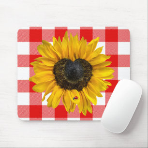 Tapis De Souris Tournesol du coeur avec coccinelle