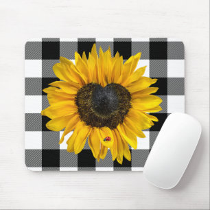 Tapis De Souris Tournesol du coeur avec coccinelle