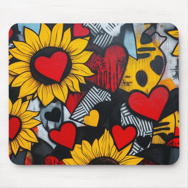 Tapis De Souris tournesol et coeurs (Devant)