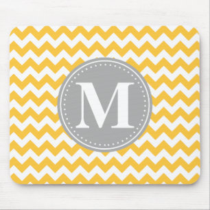 Tapis De Souris Tournesol Jaune Chevron Motif gris Monogramme