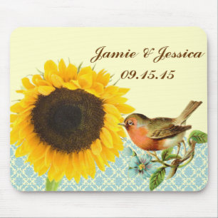 Tapis de souris Tournesol Oiseau Vintage