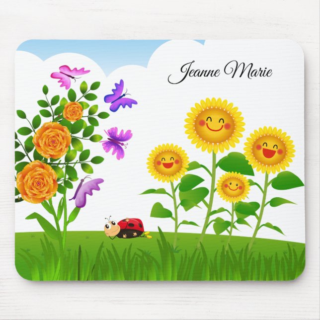 Tapis De Souris Tournesol rose jaune Rouge Ladybug Papillon rose (Devant)