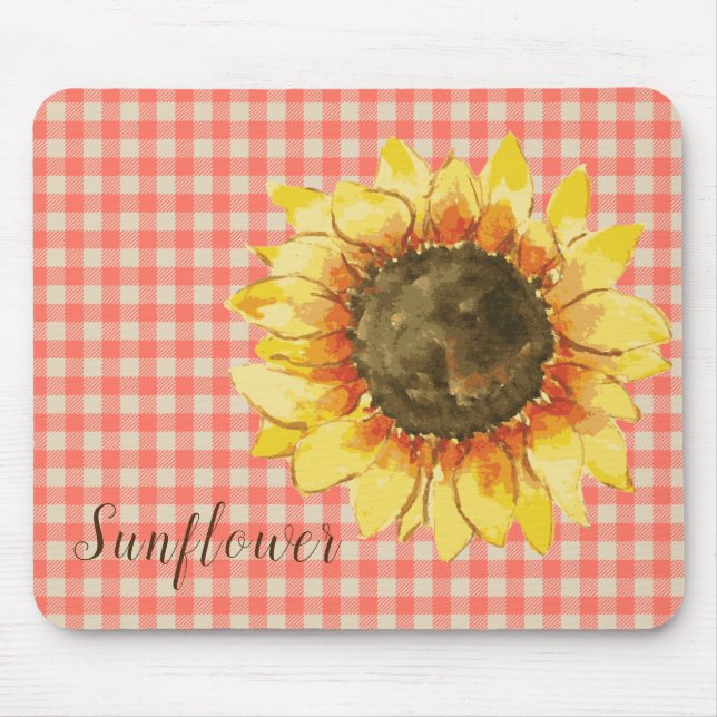 Tapis De Souris Tournesol sur Gingham (Devant)