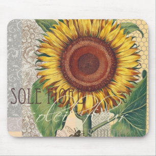 Tapis De Souris Tournesol Vintage Damas Fleur Motif Art