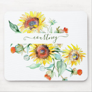 Tapis De Souris Tournesols aquarelle personnalisés