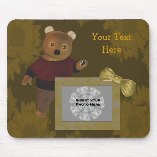 Tapis De Souris Tournesols de l'ours mignon Photo Mousepad (Devant)
