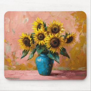 Tapis De Souris Tournesols impressionnistes dans un vase bleu
