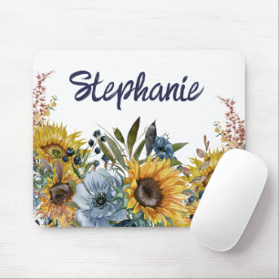 Tapis De Souris Tournesols Jaunes Fleur Navy Blue Nom