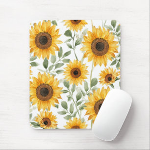 Tapis De Souris Tournesols jaunes Peinture de fleurs à l'aquarelle