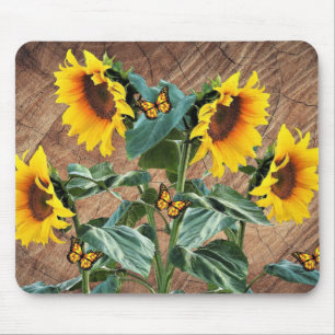 Tapis De Souris Tournesols Papillons Barres Rustiques