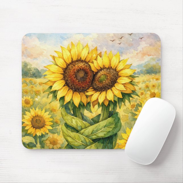 Tapis De Souris Tournesols s'étreignant (Avec souris)