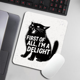 Tapis De Souris Tout d'abord, je suis un chat noir rugissant délec