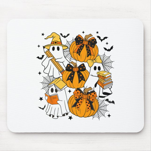 Tapis De Souris Trace Ou Enseignant Fantôme Halloween Retro Flora (Devant)