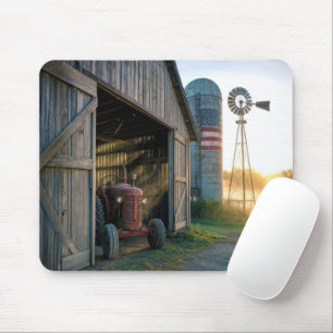 Tapis De Souris Tracteur ancien avec moulin à vent et silo