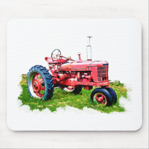 Tapis De Souris Tracteur rouge vintage dans le domaine