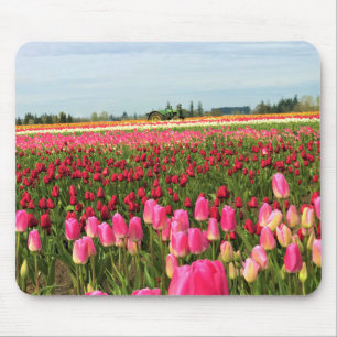 Tapis De Souris Tracteur vert en Tulip Field, Oregon