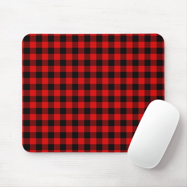 Tapis De Souris Traditional Red Black Buffalo Check Plaid Pattern (Avec souris)