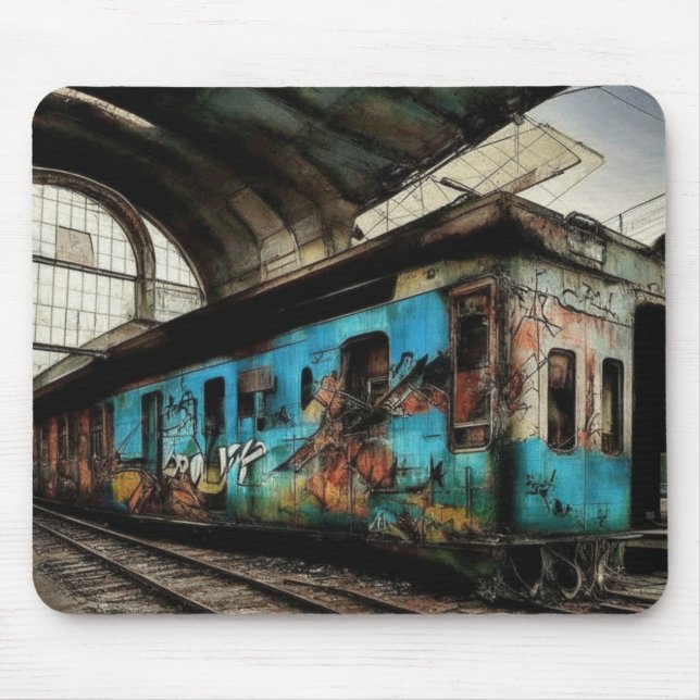 Tapis De Souris Train abandonné avec graffitis d'art urbain de rue (Devant)