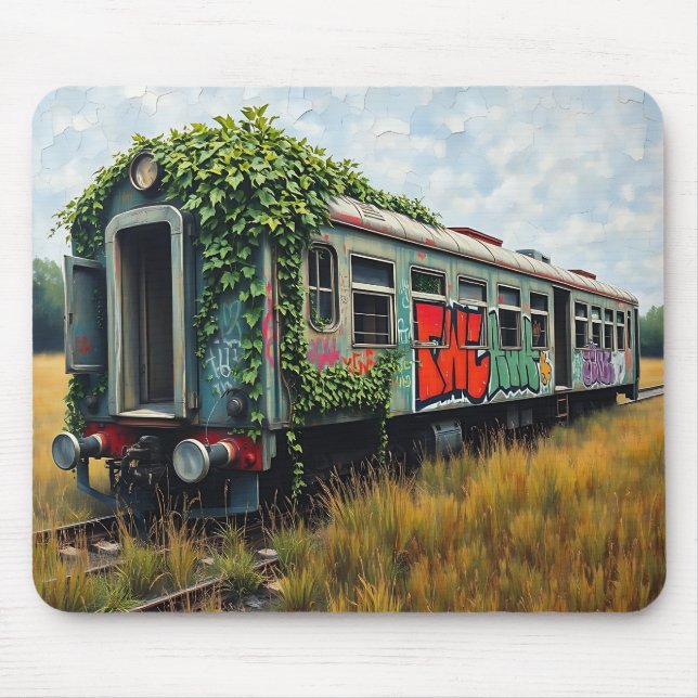 Tapis De Souris Train abandonné recouvert de lierre et de graffiti (Devant)