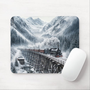 Tapis De Souris Train vintage sur un tréteau de montagne