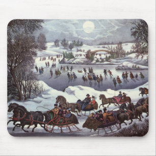 Tapis De Souris Traîneaux de Noël vintage, Central Park en hiver