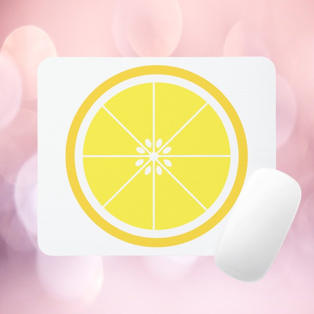Tapis De Souris Tranche de citron jaune (A mousepad with a yellow lemon slice.)