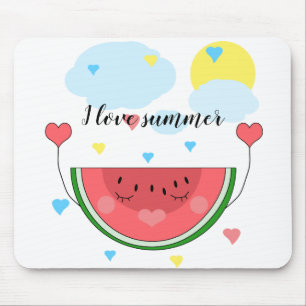 Tapis De Souris tranche de pastèque, texte, "J'aime l'été",