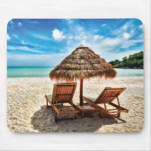 Tapis De Souris Transats sur la plage avec oreiller