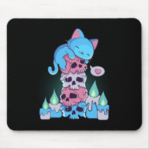 Tapis De Souris Transgenre esthétique Kawaii Chat Sur Les Crânes S