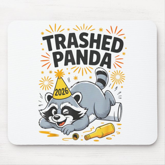 Tapis De Souris Trashed Panda New Year 2026 Funny Drunk Raccoon  (Devant)