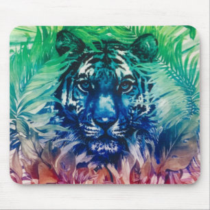 Tapis De Souris Travel Jungle Wild Tiger Foliage Feuilles tropicau