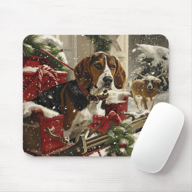 Tapis De Souris Treeing Walker Coonhound Chien Noël Festif (Avec souris)