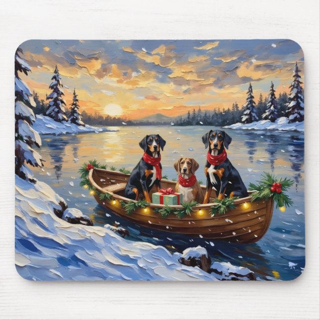 Tapis De Souris Treeing Walker Coonhound Noël Bateau Fêtes (Devant)